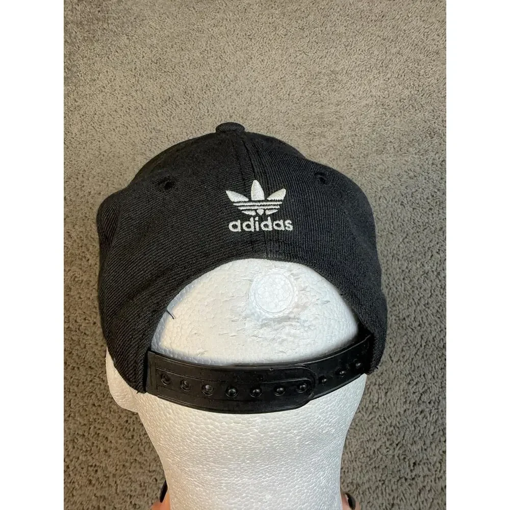 Adidas Hat Cap Snap Back Mens One Size Black Trefoil Embroidered Logo Adjustable